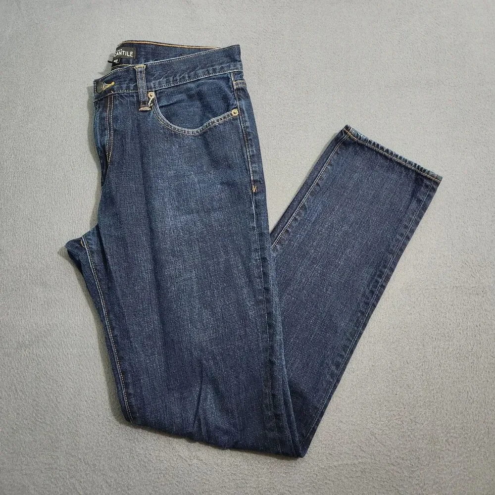 J. Crew Mercantile Jeans Men 32X34 (33X31.5) Dark Wash Slim Straight Leg